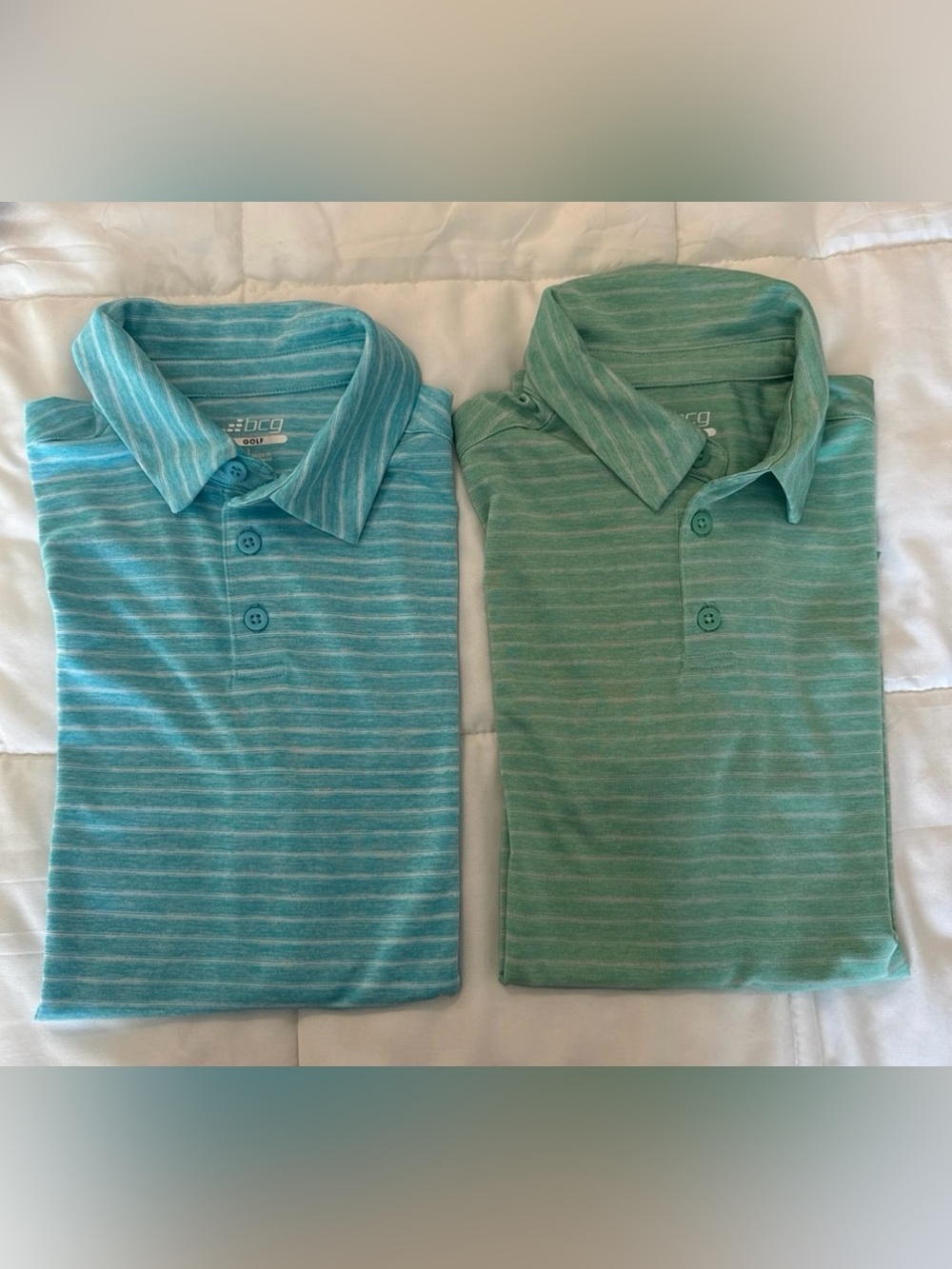 Two-Pack Boys Stripe Polo Shirts - Blue & Green Size L